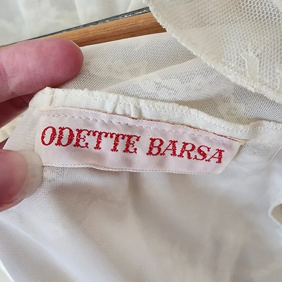 Vintage Odette Barsa Ivory Lace Peignoir Robe 1950s Sheer Blue Ribbon - Picture 9 of 15